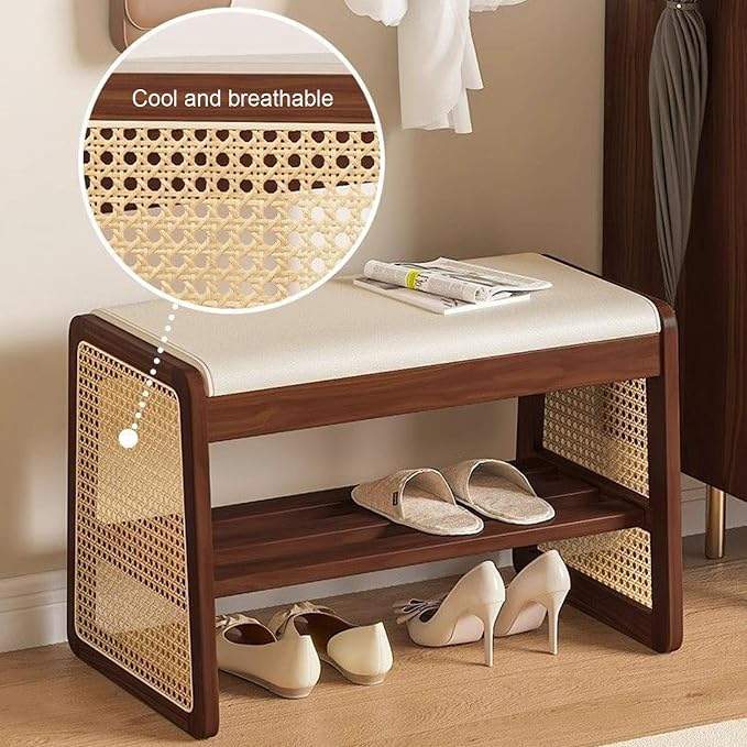 Bamboo Entryway Bench, Shoe Organizer, 2 Tier Solid Wooden Entryway Bench with Shoe Storage, for Hallway, Closet, Front Door Entrance, Foyer, Living Room Bedroom(Size:80cm,Color:Primary)