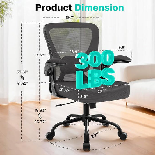 AreShark Office Chair - Ergonomic Breathable Mesh Desk Chair with Adjustable Lumbar Support and Flip-up Armrests - Executive High Back Rolling Swivel Comfortable Computer Gaming Chair for Home Office