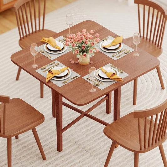 Giantex 36" Folding Dining Table for 2-4, Extendable Drop Leaf Kitchen Table with Solid Rubber Wood Frame, Space-Saving Dinner Table for Small Space, Living Dining Room, Dinette, Walnut