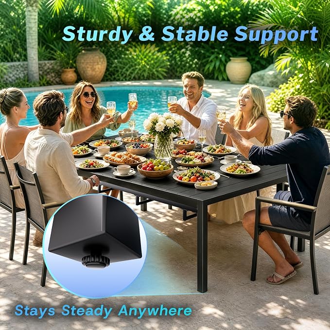 bigget Expandable 8 Person Outdoor Dining Table Set, 9 Piece Outdoor Dining Set with Comfy Highback Swivel Chairs 450LBS, All-Weather Heavy Duty Powder-Coated 8 Seats Dining Set for Outside, Grey
