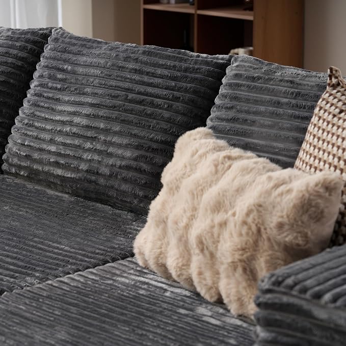 ovios 104" Cloud Boneless Couch with L-Shape Chaise,Modern Sectional Modular Sofa with Deep Seat, Upholstered Couches for Living Room Bedroom,No Assembly Required, Grey (Plush Corduroy Fabric)