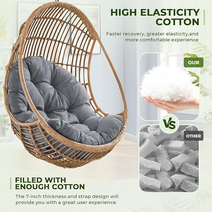 DANGHOOGY Egg Chair Cushion, Waterproof Outdoor Egg Replacement Cushions, Patio Chair Cushions for Outdoor Funiture, Thickened Hanging Chair Cushion, 35x47x7 Inches (Grey)