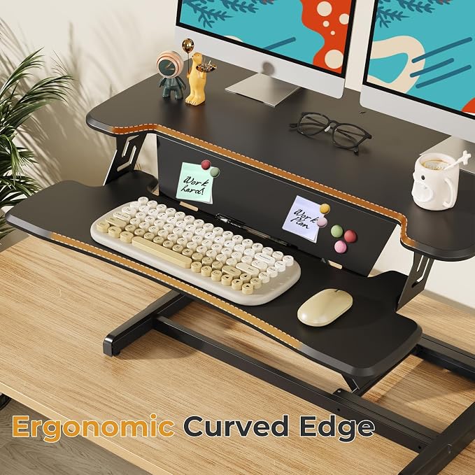 JOY worker Standing Desk Converter, 32" Height Adjustable Sit Stand Up Desk Riser with Keyboard Tray & 6 Fridge Magnets, Desktop Workstation Riser for Home Office Computer Laptop, Black