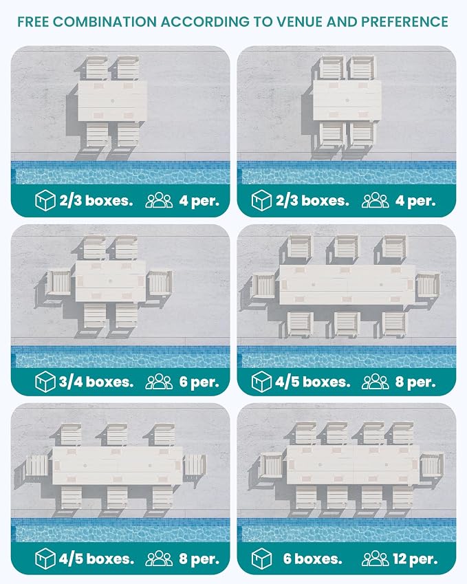 SERWALL HDPE Dining Set for 8: 2 Umbrella Hole Tables + 8 Chairs. for Garden, Backyard, Poolside. White