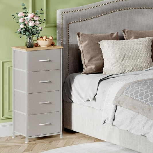 Somdot Dresser for Bedroom with 4 Drawers, Storage Organizer Chest of Drawers with Removable Fabric Bins for Closet Bedside Living Room Laundry Entryway Hallway, Ash Grey