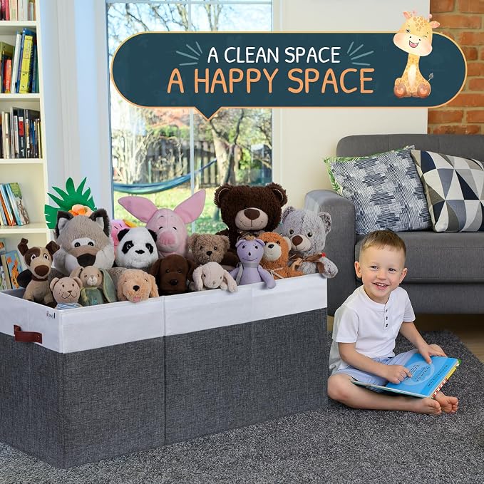 SoftOwl Extra Large Toy Storage Organizer with Lid - Sturdy, Collapsible Toy Chest Storage Box Design - Toys Bin with Dividers for Kids, Nursery, Bedroom, Playroom 37"x16"x14"