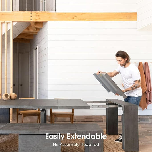 Transformer Table - Solid Wood Extendable Dining Table, Seats 2-12, Expandable Dining Room Table, Space-Saving Furniture, Kitchen and Dining Room Furniture (Dark Grey, Table + 2 Benches)