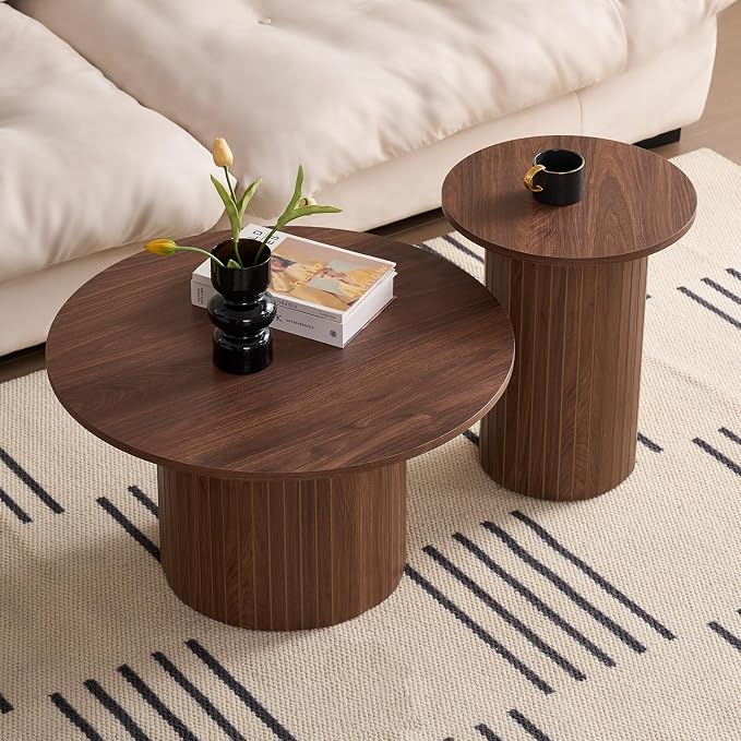 Round Nesting Coffee Table Set of 2 for Small Spaces | Modern style, suitable for living rooms, wooden