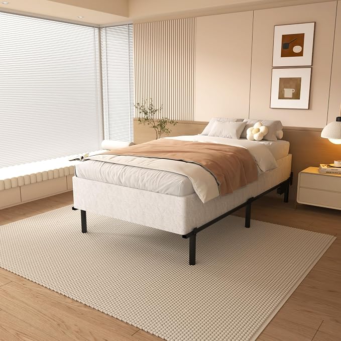 NHODIR Twin Box Spring 8 Inch Low Profile Box Spring Twin Size Bed Base, Black Heavy Duty Metal Mattress Foundation with Easy Clean Fabric Cover, Easy Assembly