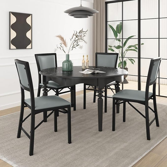 VECELO Folding Dining Chairs Set of 4, Metal Padded Foldable Seating with Comfortable Faux Leather, Space-Saving Portable Guest Seats for Kitchen & Office, No Assembly, Slate Grey