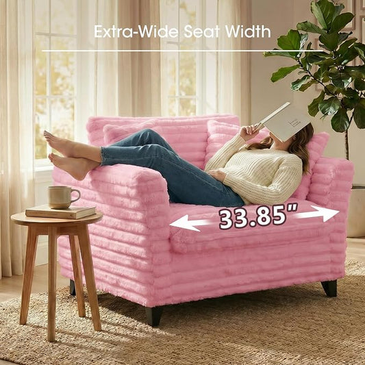 ERYE 46.9" Corduroy Upholstered Accent Chair Wide Seat Armchair for Living Room Bedroom, Modern Cloud Cushion Armchair W/ 2 Pillows and Wooden Legs for Home Apartment Office