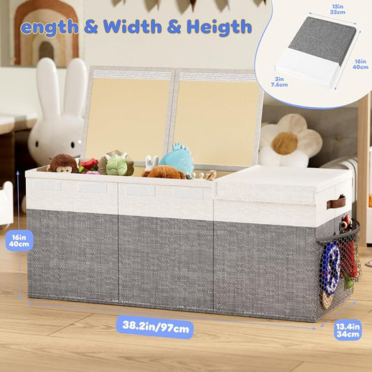 Dayacoco Extra Large Toy Box Chest with Lids, Collapsible Sturdy Kids Toy Storage Organizer Boxes for Boys Girls, Collapsible Sturdy Toys Chest Storage Organizer Bin Basket, Gray