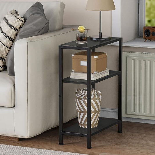 3-Tier Side Table, Small EndTable, Sofa SideTable for Narrow Spaces, Slim EndTable, NightstandTable, Skinny Bedside Table, for Living Room, Bedroom, Office, Black