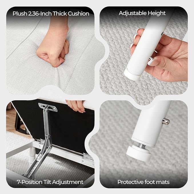 TIOPGHAD Adjustable Ottoman Pouf Footrest, 60 Degree Tilt, Beige | 4-Height, 28 Positions, Iron frame, Foam Cushion, 15.74 x 11.81 x 13.34 in, Under Desk, Living room, Home Office