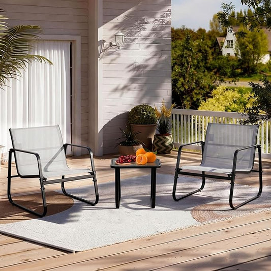 DUMOS 3 Piece Patio Furniture Set, Outdoor Patio Furniture Set with Table and Chairs, Sectional Bistro Sets for Lawn, Garden, Balcony, Pool, Poolside Gray