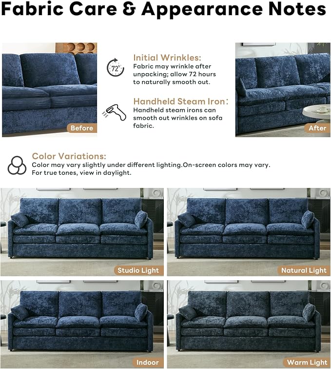 Iroomy 57" Chenille Loveseat 2 Seater, Small Love Seat Sofa, Cloud Couch Thick Cushions, Pocket Springs, Compact Couches for Apartment, Living Room, Blue | 9.5" Thick Cushions