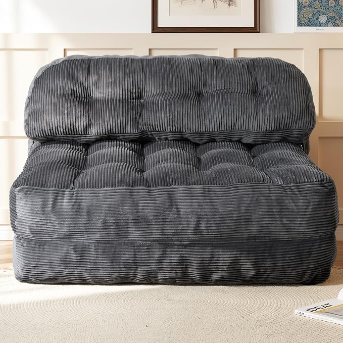 Folding Sofa Bed, Convertible Sleeper Chair with Back Support and Pillow Futon, Boneless Matress, for Living Room/Guest Use/Home Office, Foldable Chair Bed for Adults, Dark Gray, Full