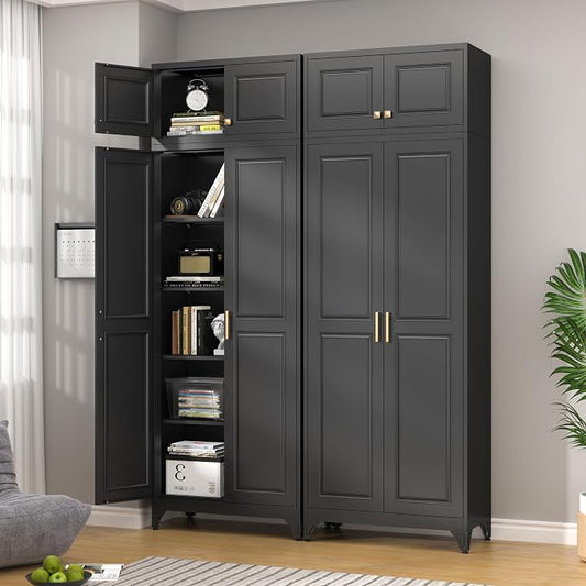 90” Tall Kitchen Pantry Cabinet,Metal Storage Cabinet with Doors and Adjustable Shelves,Modern Kitchen Hutch Cabinets,Freestanding Cupboard for Dining Room