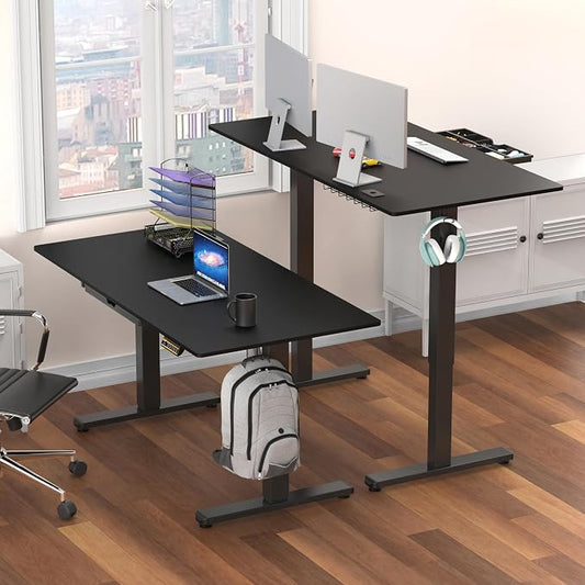 SHW 55 x 28 Inches Electric Height Adjustable Standing Desk with Drawer and Memory Preset, Black
