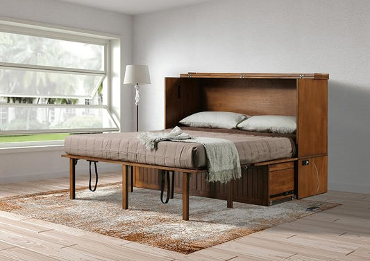 Mega Solutions Murphybedz Tuscany Murphy Cabinet Chest Bed with Charging Station 6 Inch (Scandinavian Oak, Queen)