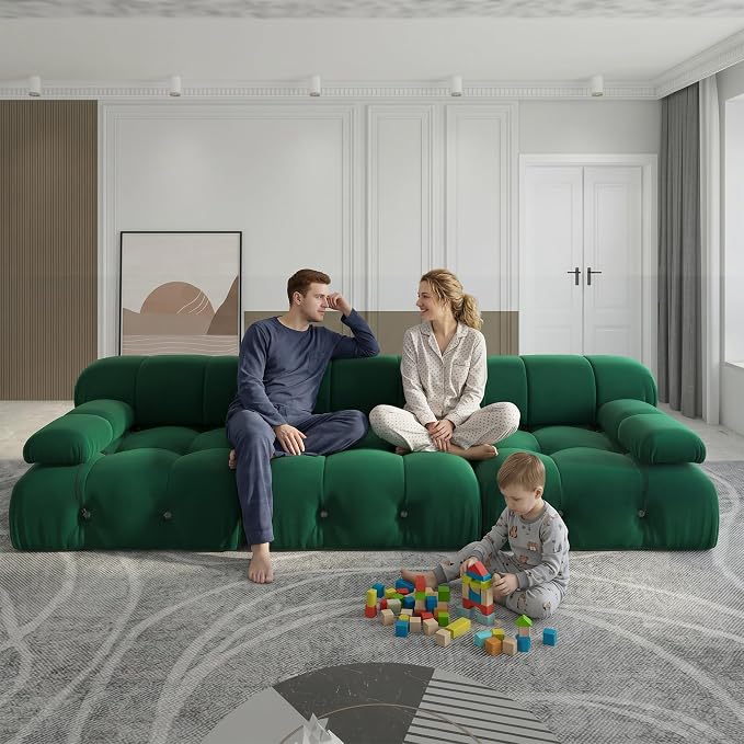 Convertible Modular Sectional Sofa, Modern Velvet Sofa 3-Seater Couch for Living Room, Apartment (104 in/Green)