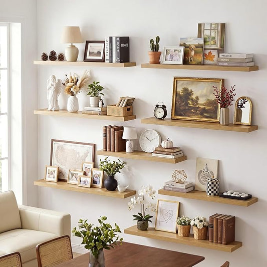 Vivelove 10" Deep Floating Shelves with Invisible Brackets, 40" Wall Shelves for Bathroom Bedroom Kitchen Living Room Laundry Room, Modern Rustic Shelves for Home Decor, 40"x10.2"x1.5", Set of 2, Oak