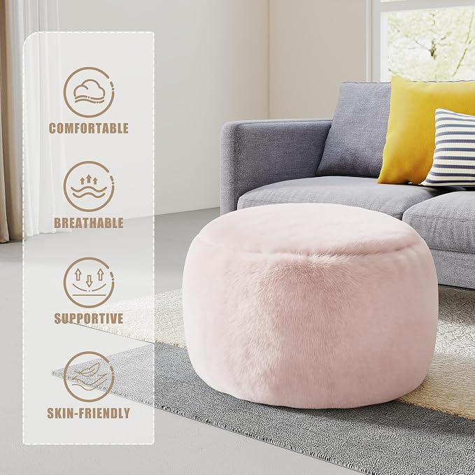 Gericco Round Stuffed Pouf Ottoman for Foot Rest, A Round Modern Foam Filled Poufs, Floor Chair for Living Room, Nursery, Dorm, A Soft Modern Foot Stool Perfect to Rest Your Feet (Pink, 29Inch)