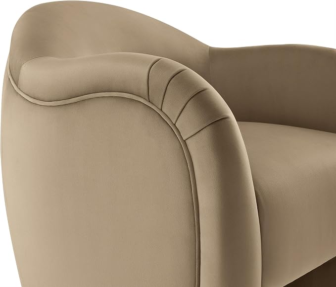 Modway Compose Barrel Chair with Performance Velvet Fabric in Taupe – Upholstered Accent Armchair with Curved Backrest – Cozy Lounge Chair for Reading – Round Comfy Single Sofa Club Chair