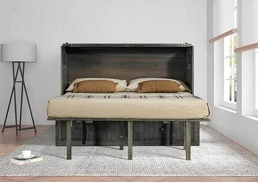 Mega Solutions Murphybedz Tuscany Murphy Cabinet Chest Bed with Charging Station 6 Inch (Galaxy Grey, Queen)