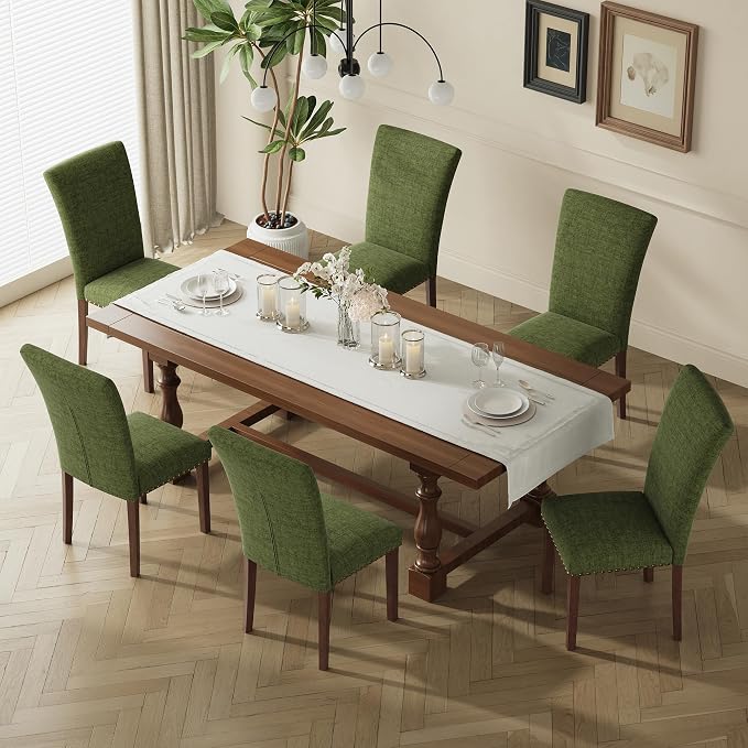 MALOL Dining Chairs Set of 4, High Back Dining Chair with Wood Legs and Nailhead Trim, Modern Padded Kitchen Room Chairs for Dining Room/Restaurant, Green