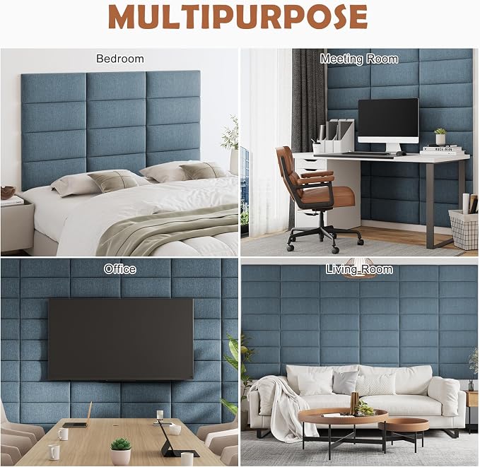 IFNOW Upholstered Wall Mounted Headboard, 3D Soundproof Wall Panels Peel and Stick for Queen Size, Reusable and Removable Tufted Bed Headboard in Dusty Blue (9 Panels, 10" x 24")