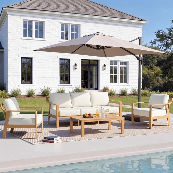 KISLOT Aluminum Outdoor Patio Furniture Armchairs,Outside Patio Sofa with Washable Thick Cushion, Patio Sofa Couch Set of 2 for Porch, Balcony, Deck, Yard,Wood-Grain Frame