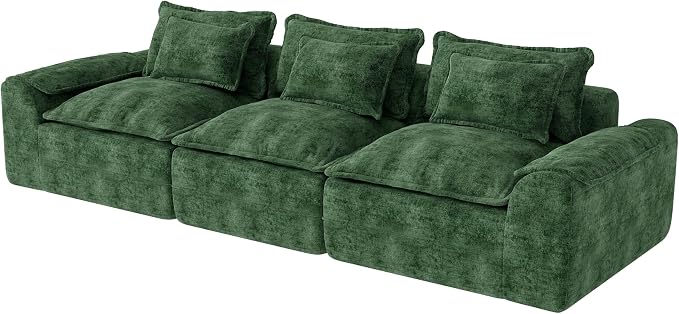 Hobestluk 120" Cloud Sectional Couch 3-Seater Sofa with Deep Seat Modular Sofa with Removable Cover Large Sofa Couch for Living Room (Green, 3-Seater Sofa)