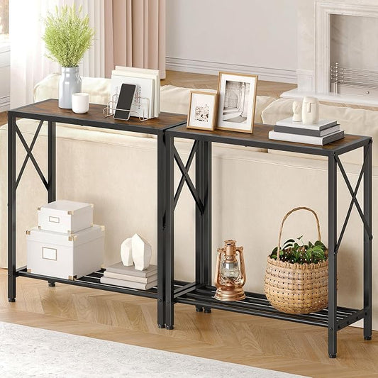 Tajsoon Console Table 28.3''L, 2 Tier Narrow Entryway Table with Open Shelves, Small Sofa Table for Living Room, Entrace, Hallway, Foyer, Corridor, Office, Rustic Brown