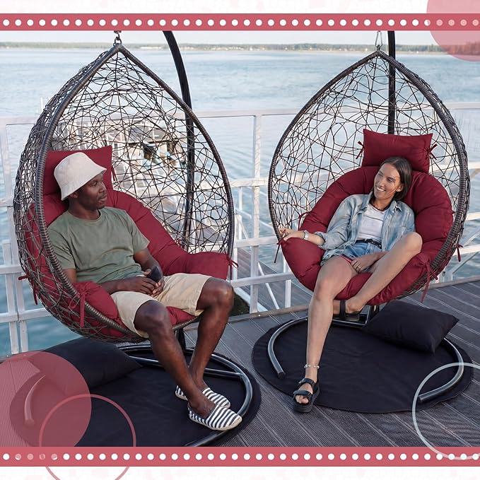Tudomro Brick Red Waterproof Egg Chair Cushion with Pillow Filling 2.58 kg Replacement Rocking Wicker Chair Cushion 48" x 32" High Back Hanging Swing Hammock Pad Thicken for Outdoor Patio Garden