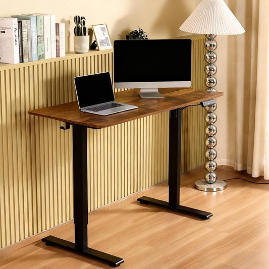55"x24" Standing Desk Height Adjustable Electric Stand up Desks for Home Office Computer Sit Stand Desk with Two-Piece Desktop with Gap 3 Memory Presets T-Shaped Metal Support, Brown