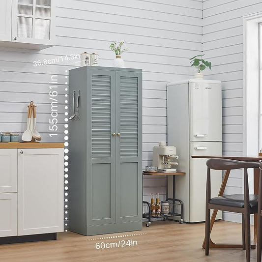 Freestanding Pantry Cabinet with 4 Adjustable Shelves for Kitchen | Space-Saving Furniture-Style Design, Durable Steel Construction