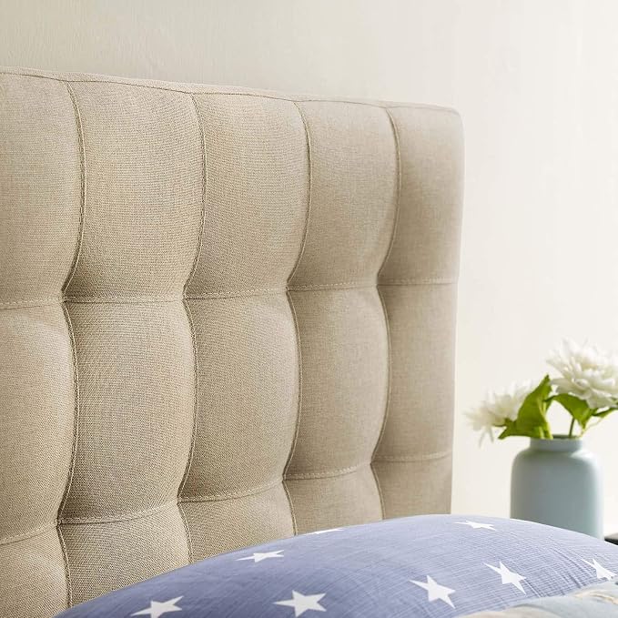 Modway Lily Tufted Linen Fabric Upholstered Twin Headboard in Beige