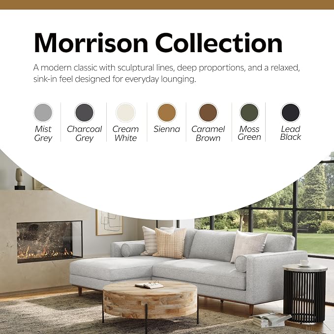 SIMPLIHOME Morrison Left Sectional Sofa in Woven-Blend Recycled Polyester Fabric, Mist Grey, 102-inches Wide, L-Shaped Couch with Left Chaise for The Living Room and Family Room