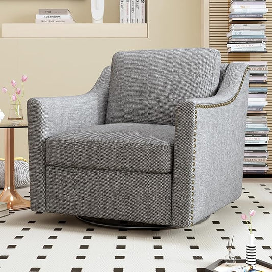 Swivel Accent Chair,Armchair,Bronze Nail Decoration Comfy Living Room Chair,Single Sofa Chair,Reading Chairs,for Living Room Bedroom Reading Apartment (Gray, 1 Gray)