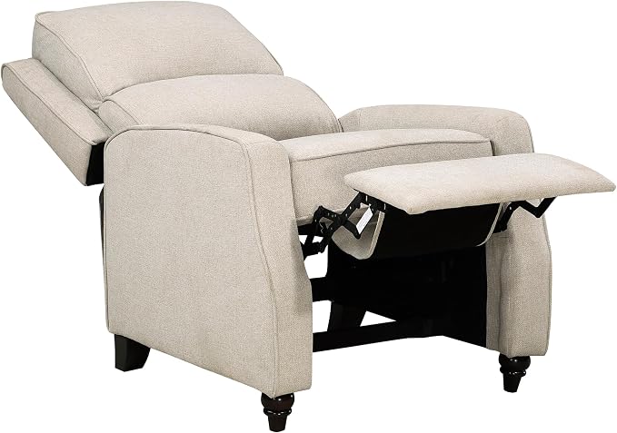 Lexicon Push Back Recliner Chair, Manual Accent Recliner with Track Arms & Bun Feet, Deep Cushioned Comfort, Modern Fabric Reclining Armchair for Living Room, Bedroom & Office, 29.5" W - Beige