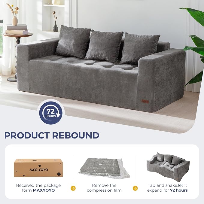 MAXYOYO Modular Sofa Couch, 75" Oversized Loveseat Boneless Cloud Couch with Deep Seat, Chenille Upholstered Living Room Comfy Sofa Chair for Living Room, No Assembly Required, Light Grey