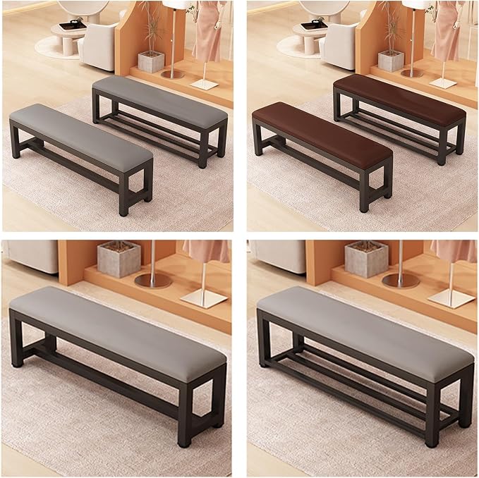 Fodalob Shoe Rack Bench with Upholstered Cushion & Steel Frame - End of Bed Bench, Entryway, Bedroom, Bathroom Organizer - Long Bench for Closet(Dark Grey,80x35x45cm)