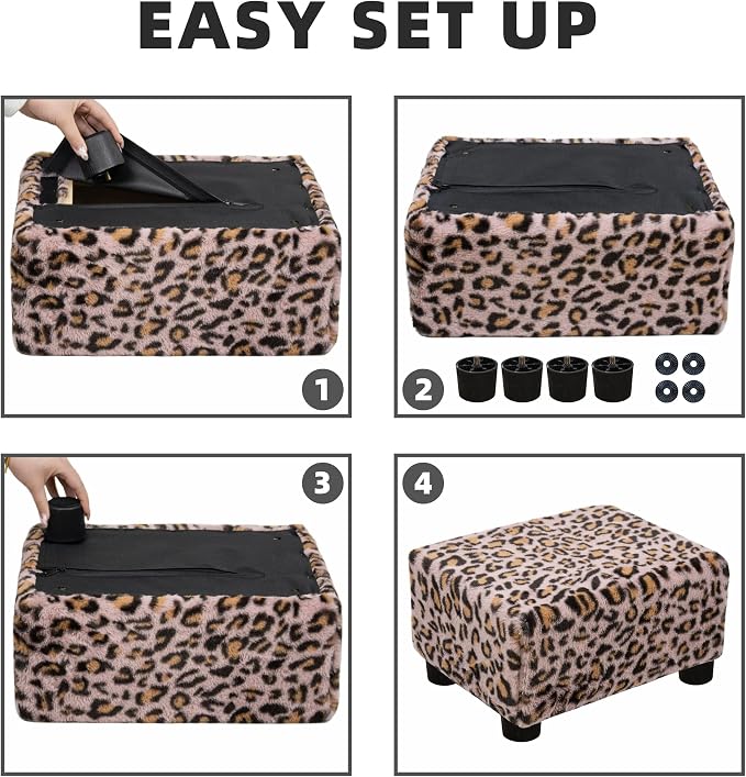 CAROLMADE Small Foot Stool Ottoman Footstool with Legs Under Desk Footrest for Living Room Bedroom and Office, Faux Fur Pink