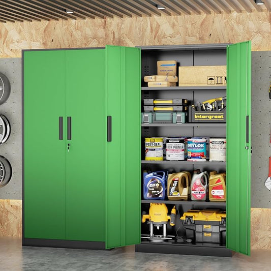 Bonusall 72" Metal Garage Storage Cabinet, 2 Locking Doors & 4 Adjustable Shelves Tall Storage, Heavy Duty Steel Tool Cabinet for Home, Office, Warehouse, School (Black Green)
