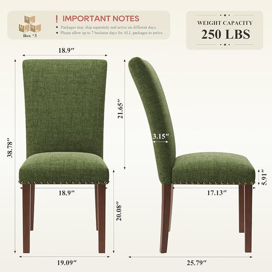 COLAMY Upholstered Parsons Dining Chairs Set of 6, Fabric Dining Room Kitchen Side Chair with Nailhead Trim and Wood Legs - Green