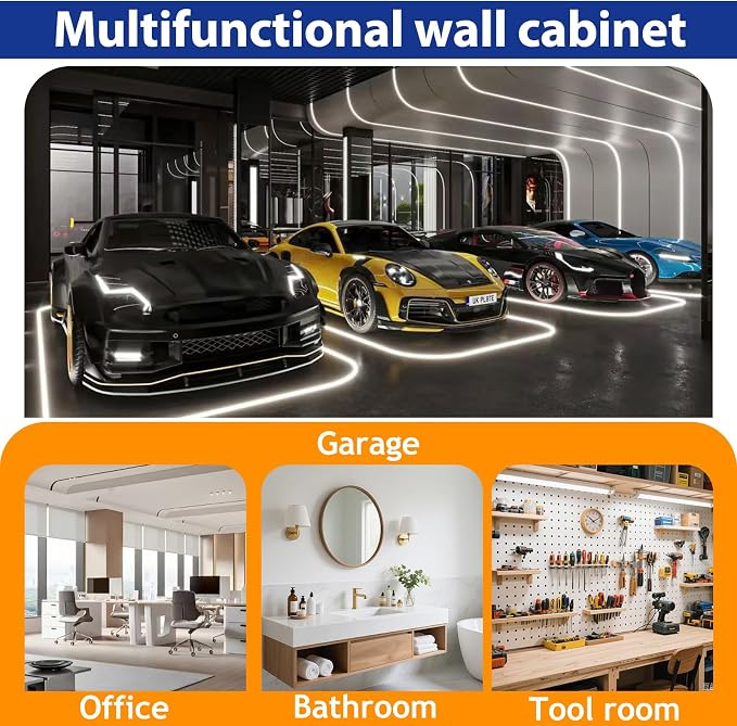 GAIOUS Metal Garage Wall Cabinet with Lock, Wall Mounted Steel Tool Cabinet | with Door and Shelf, Medicine Cabinet with Open Area, Hanging Cabinet for Garage Warehouse Bathroom Kitchen, White