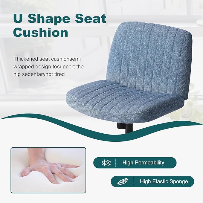 OLIXIS Criss Cross Legged Chairs Armless No Wheels Wide Seat Height Adjustable Swivel Padded Fabric Home Office Desk Seating for Bedroom, Student, Study Room
