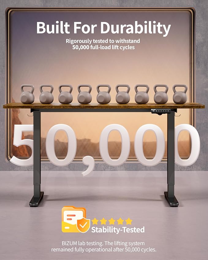BIZUM Electric Standing Desk 63 x 24 Inch Computer Desk-Gaming Desk Rustic Brown Home Office Desks Height Adjustable Memory Stand Up Computer Workstation