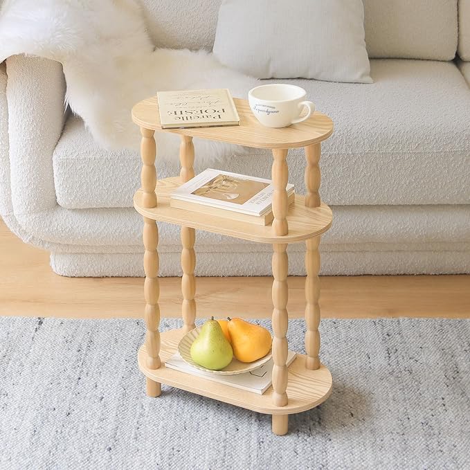 MaxSmeo Narrow End Table, Small Narrow Side Table for Small Spaces, 3-Tier Skinny End Table Nightstand for Bedroom, Living Room and Office (Natural)